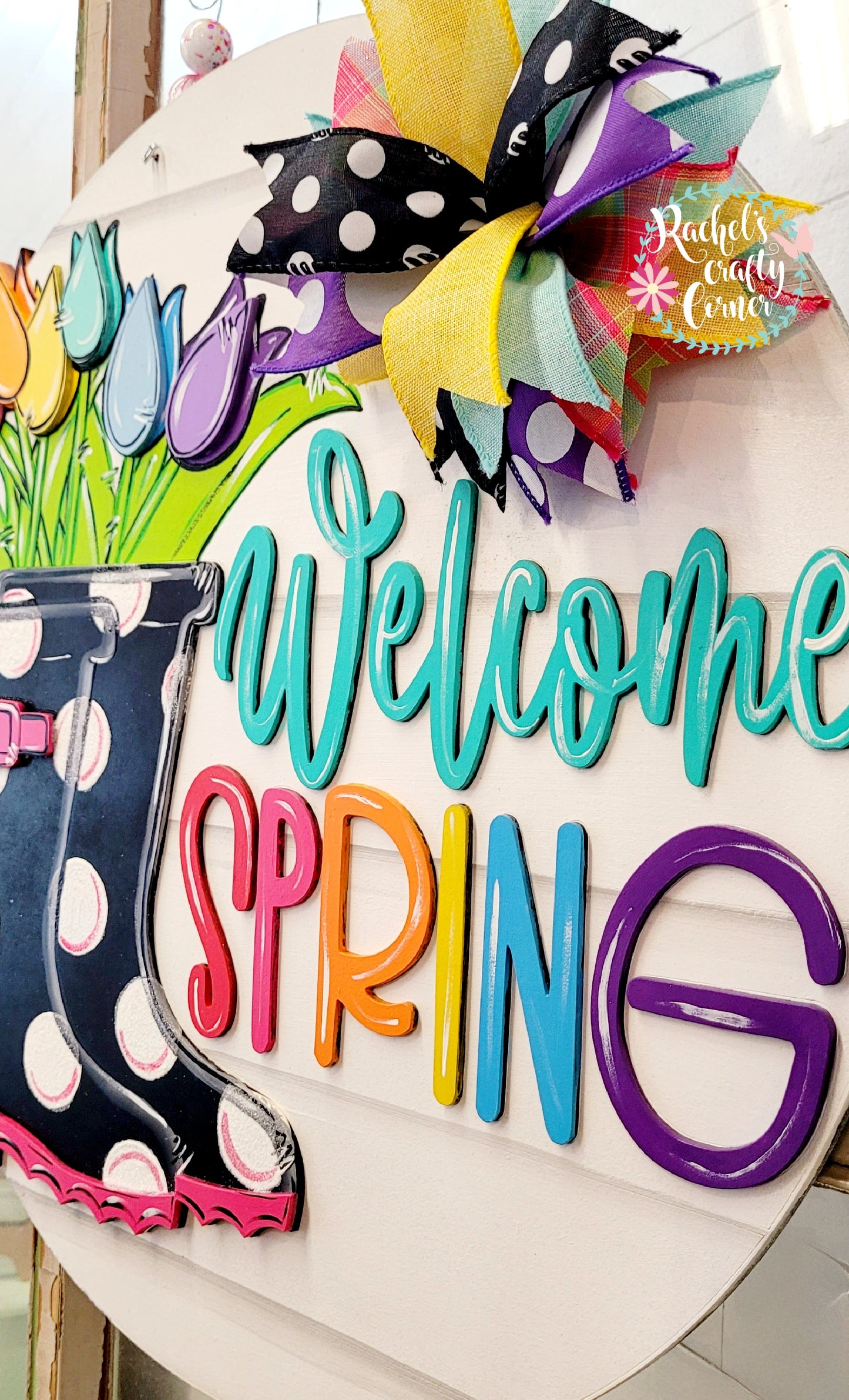 Door Hanger: 3D Spring Tulips and Rain Boots
