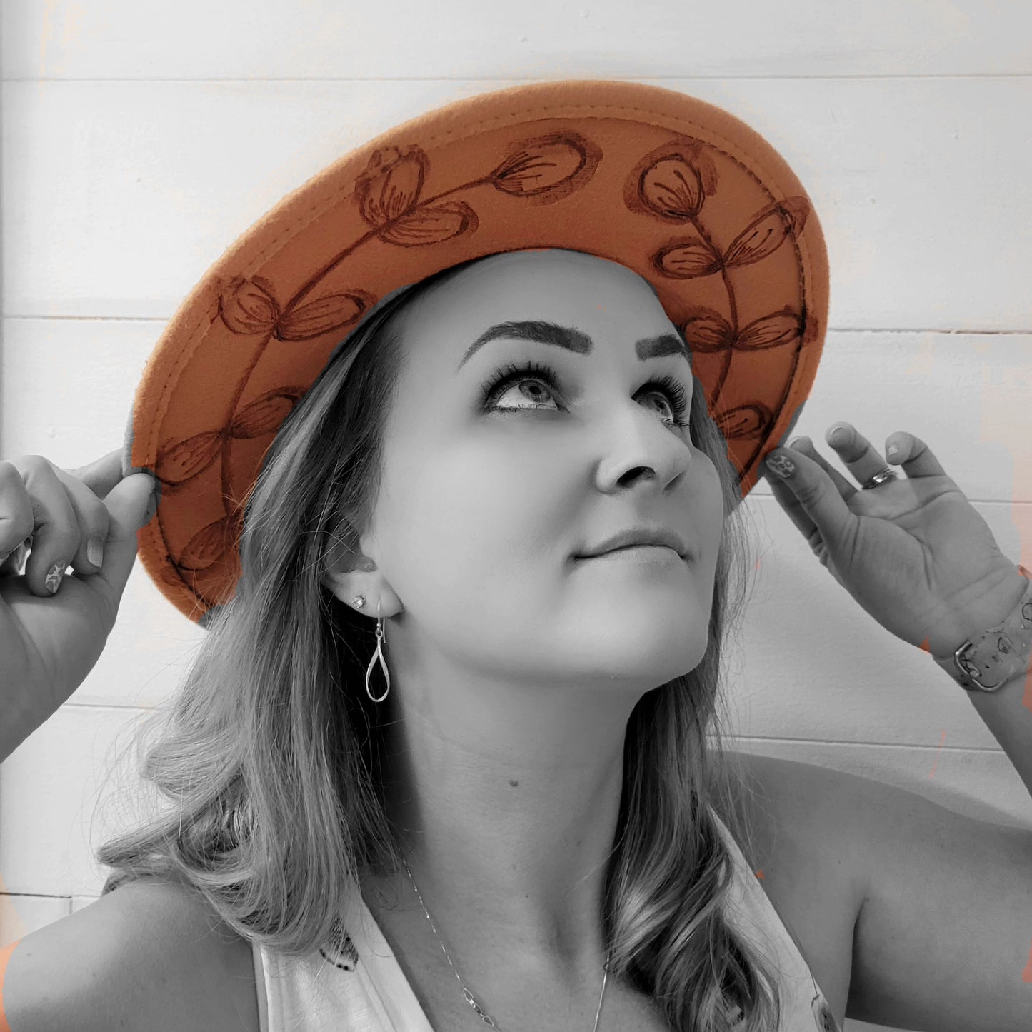 Hand Burned Hat: Sunflowers w/Feather