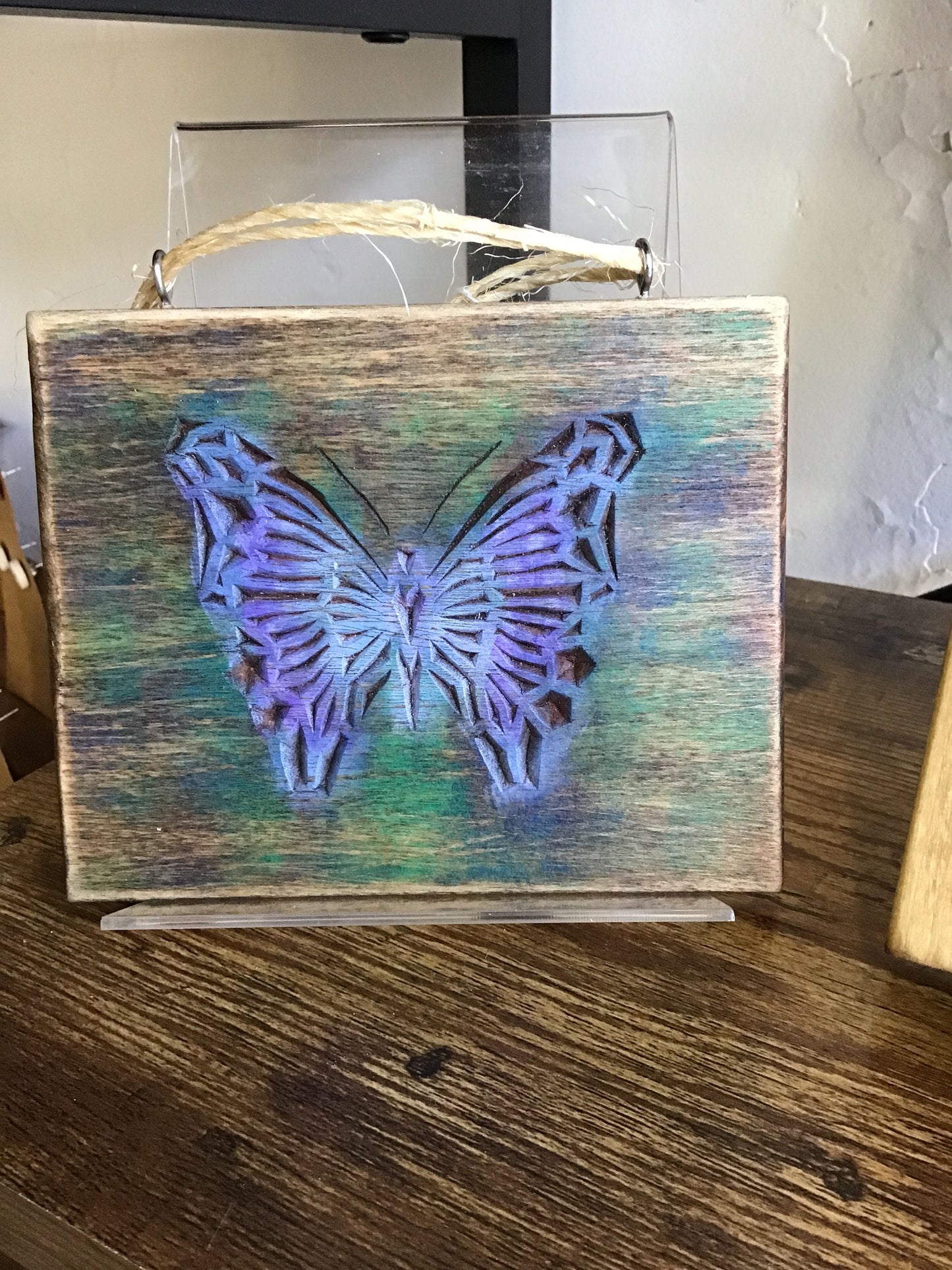 Butterfly carved hanger wood chipped