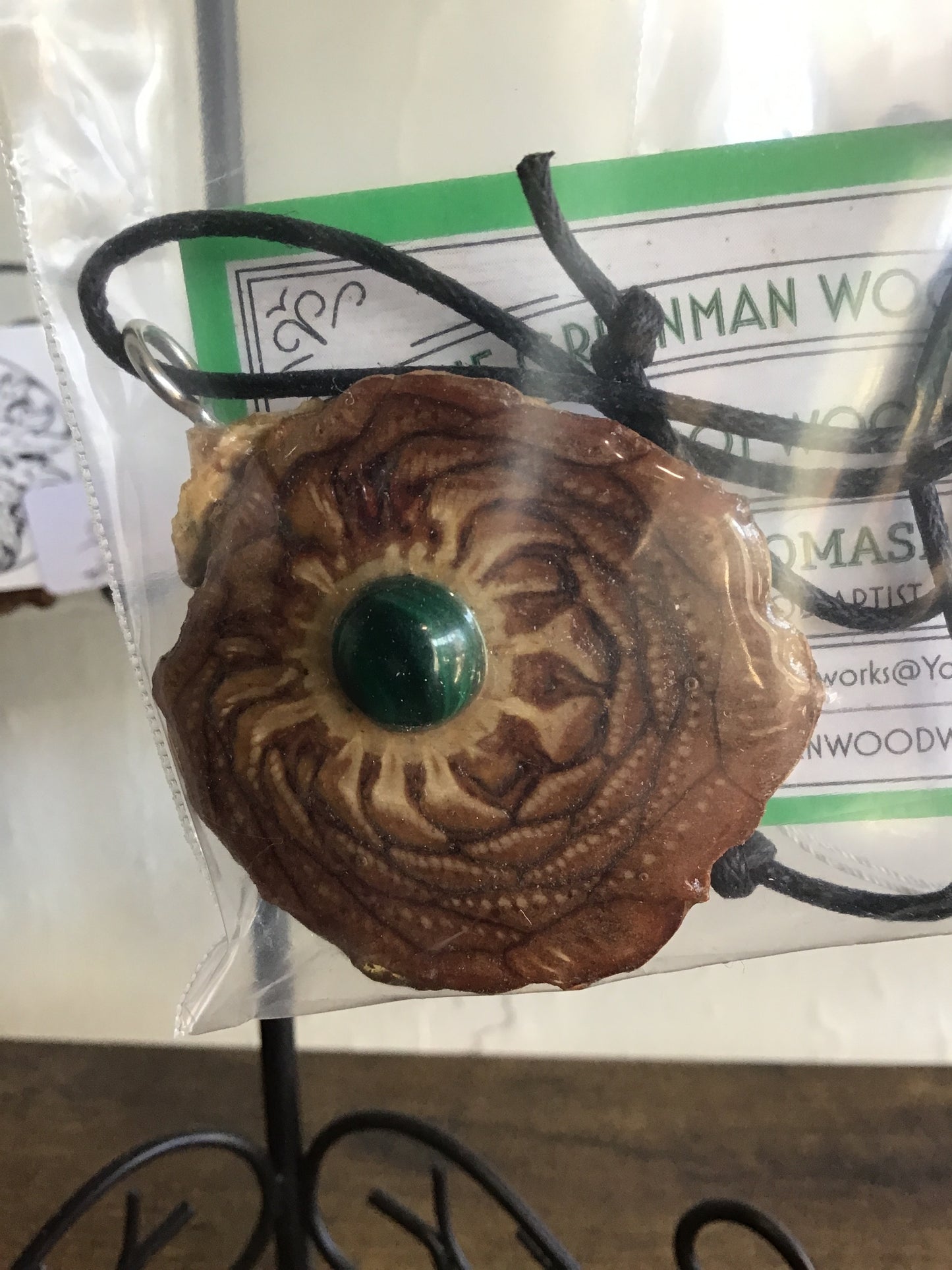 Necklace -wooden pine cones with stone