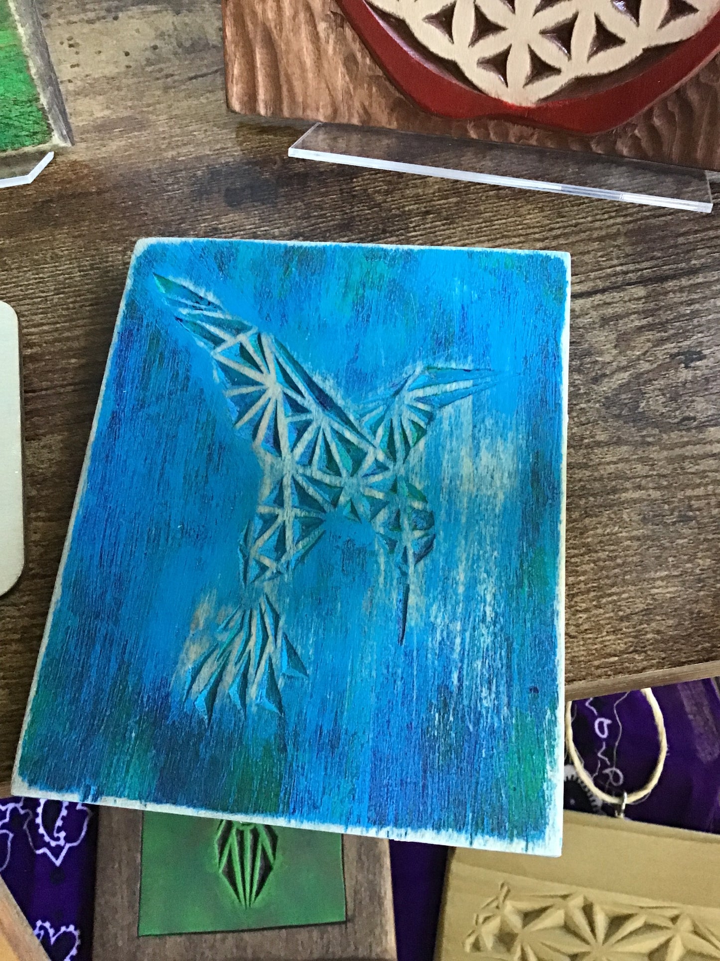 Hummingbird carved hanger wood chipped