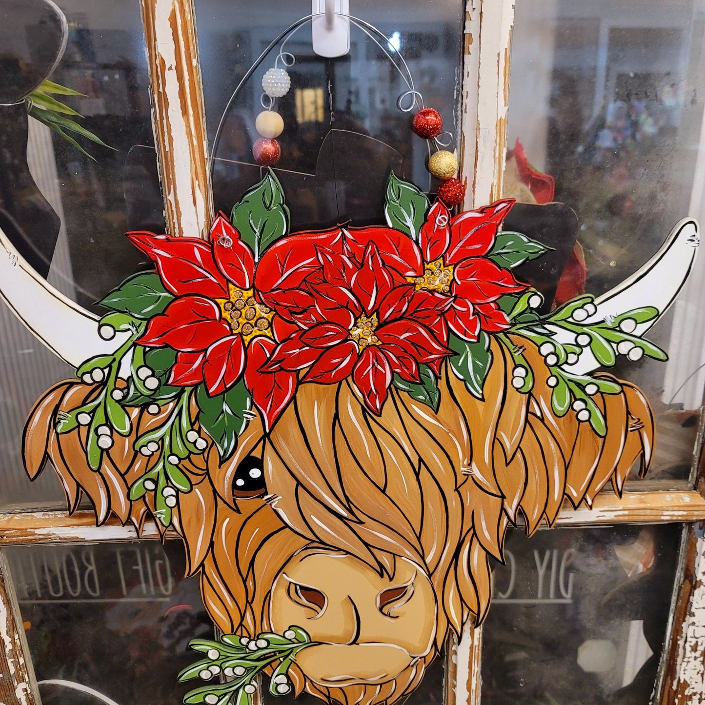 Door Hanger: Christmas Highland Cow