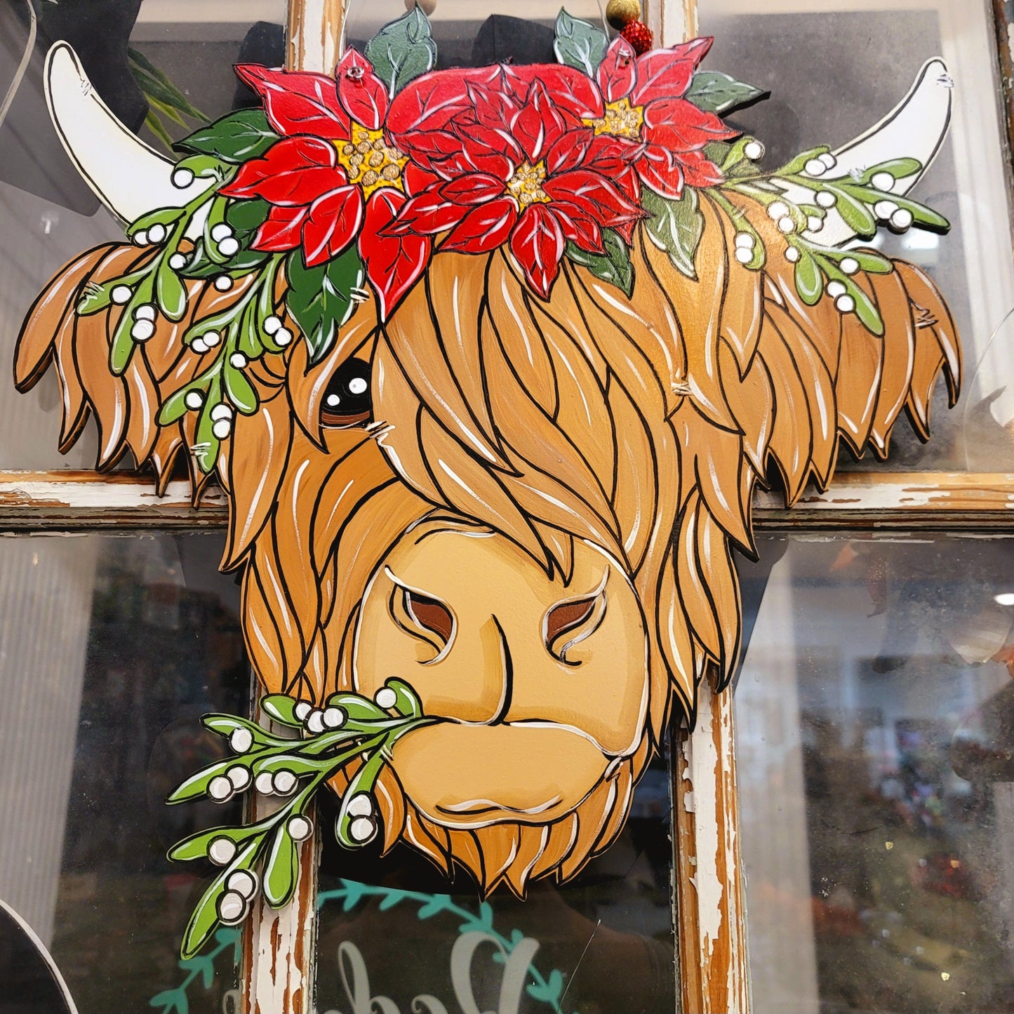 Door Hanger: Christmas Highland Cow