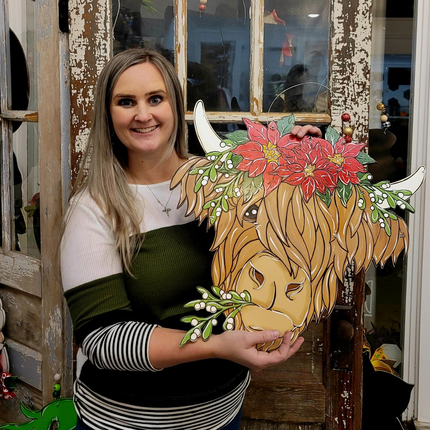 Door Hanger: Christmas Highland Cow