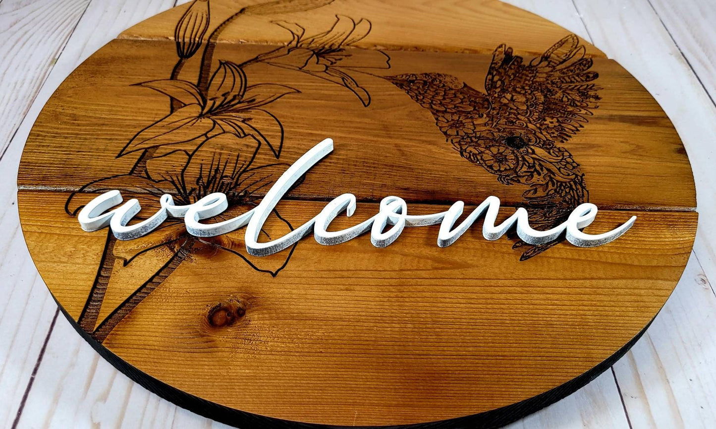 Personalized Wood Hummingbird Sign | Custom Mandala Door Décor