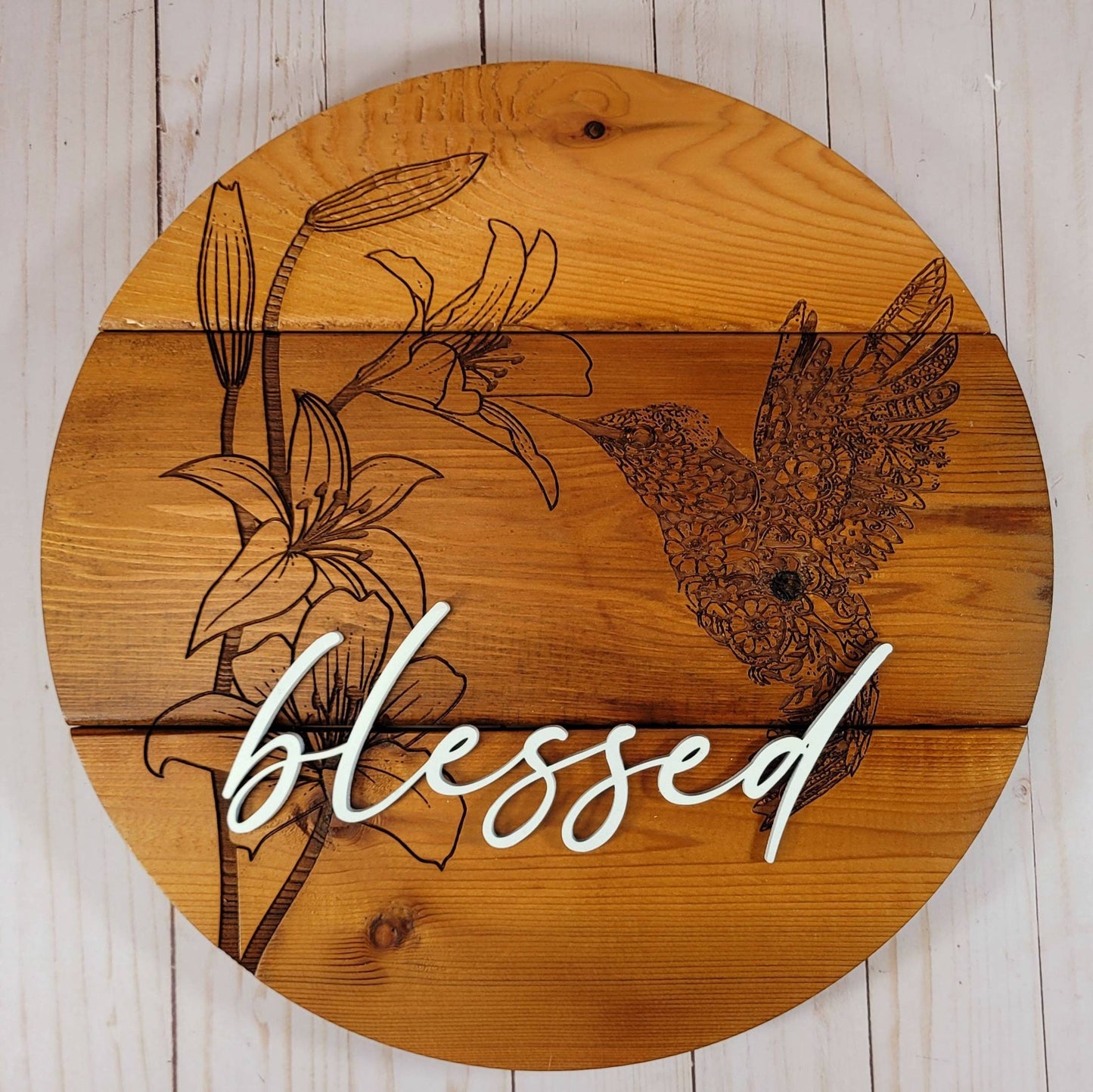 Personalized Wood Hummingbird Sign | Custom Mandala Door Décor