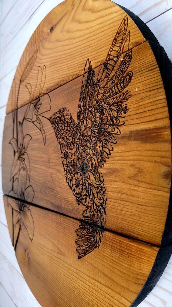 Personalized Wood Hummingbird Sign | Custom Mandala Door Décor