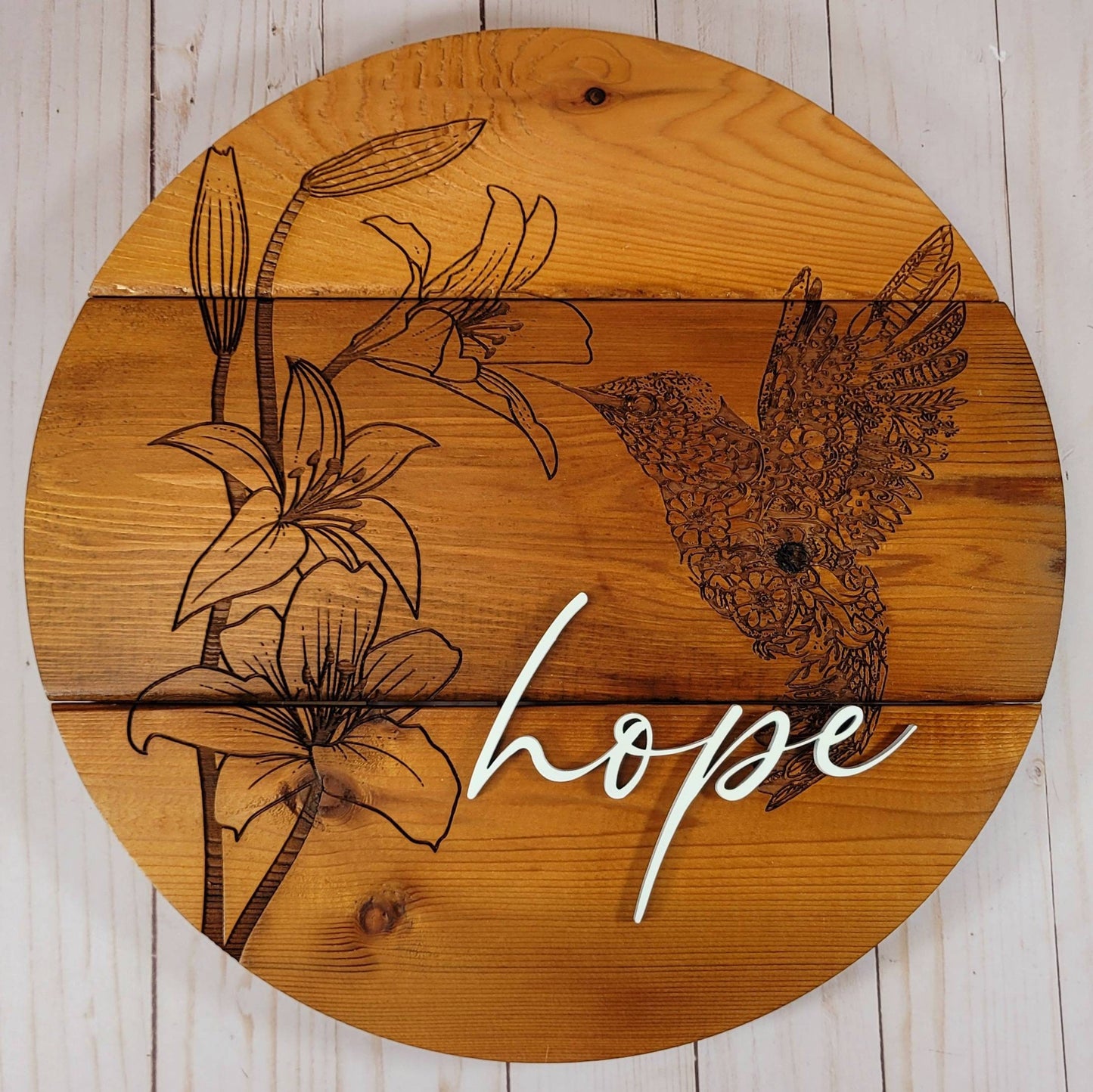 Personalized Wood Hummingbird Sign | Custom Mandala Door Décor