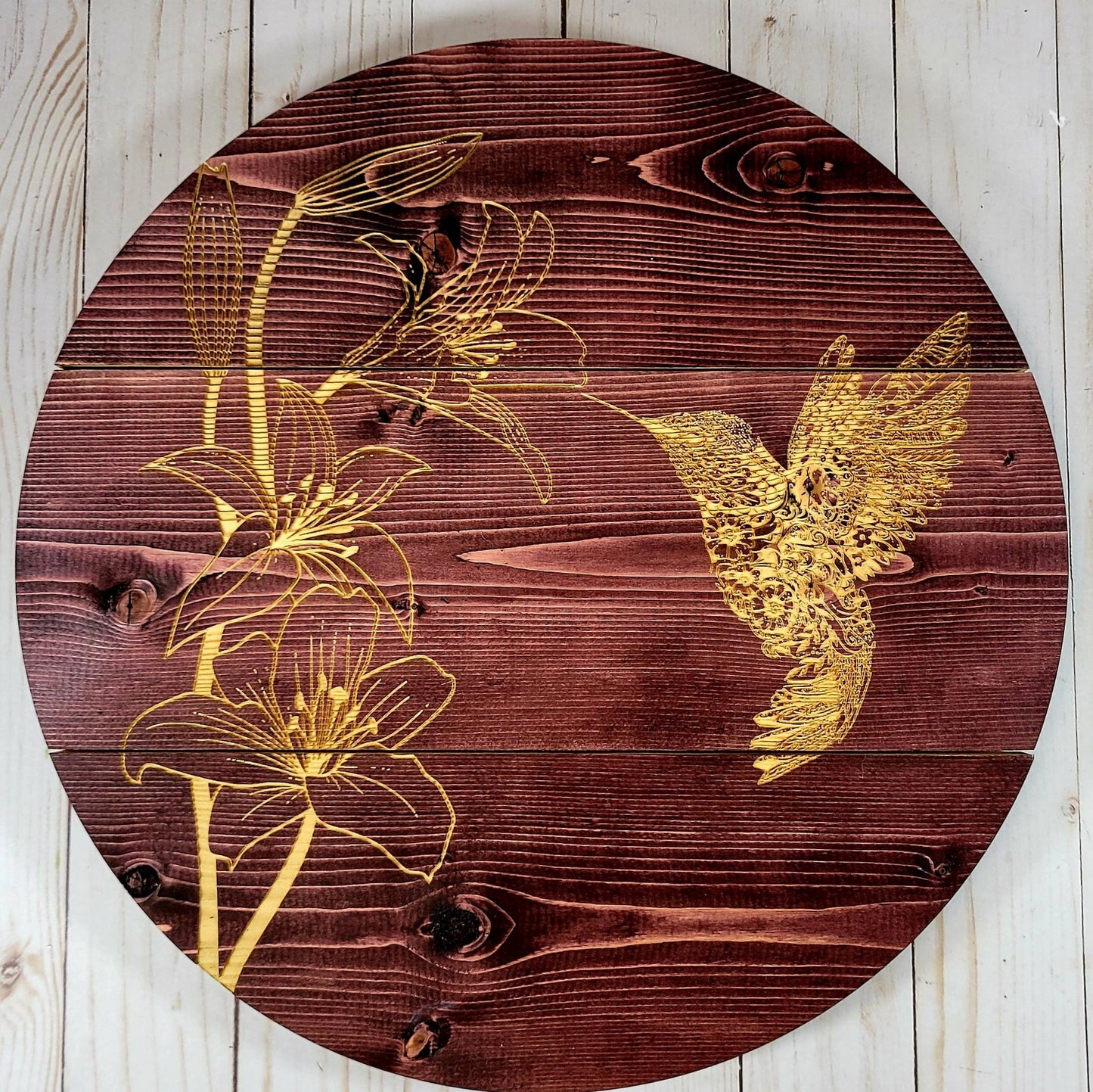 Personalized Wood Hummingbird Sign | Custom Mandala Door Décor