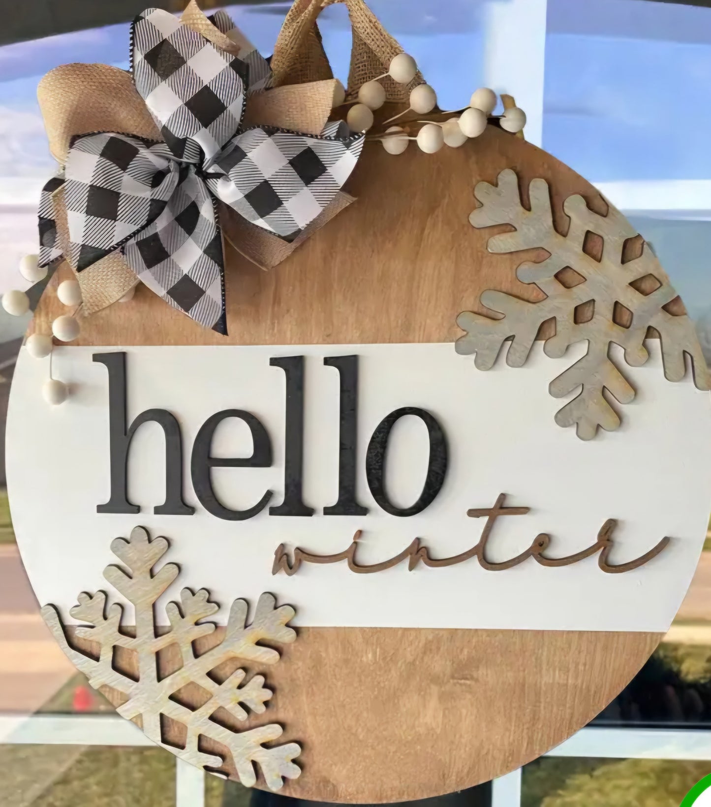Circle Hello Winter Door Hanger