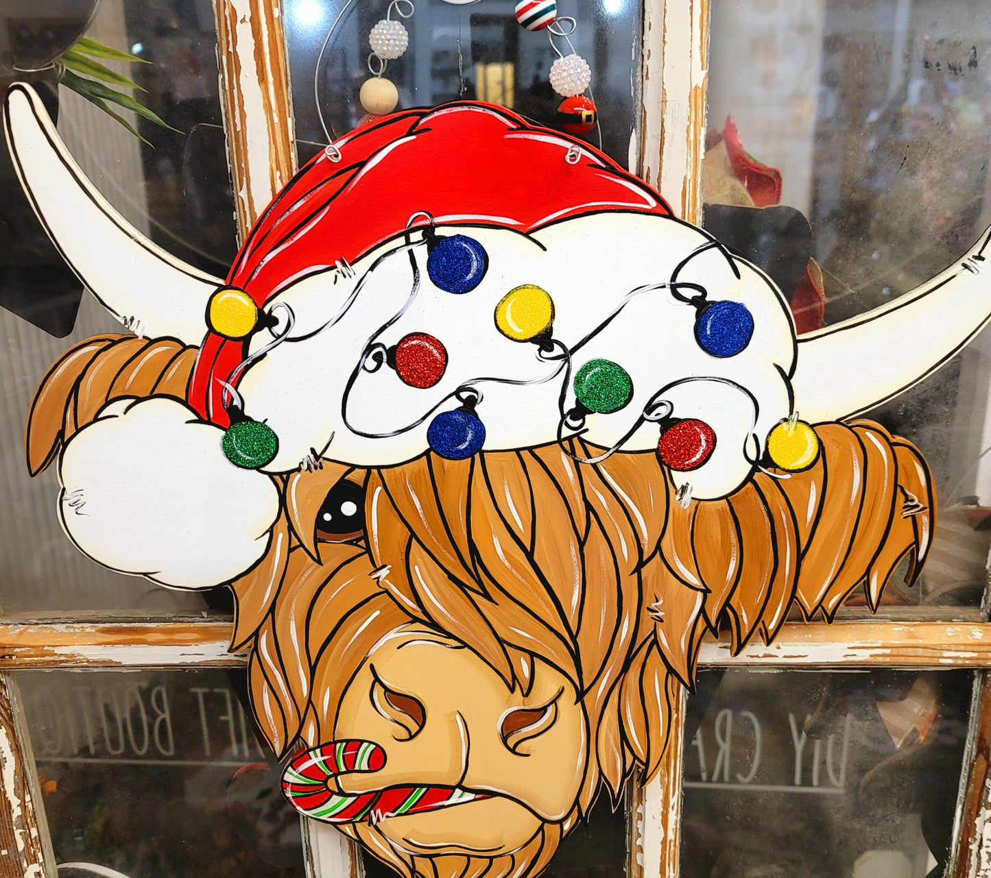 Door Hanger: Christmas Highland Cow