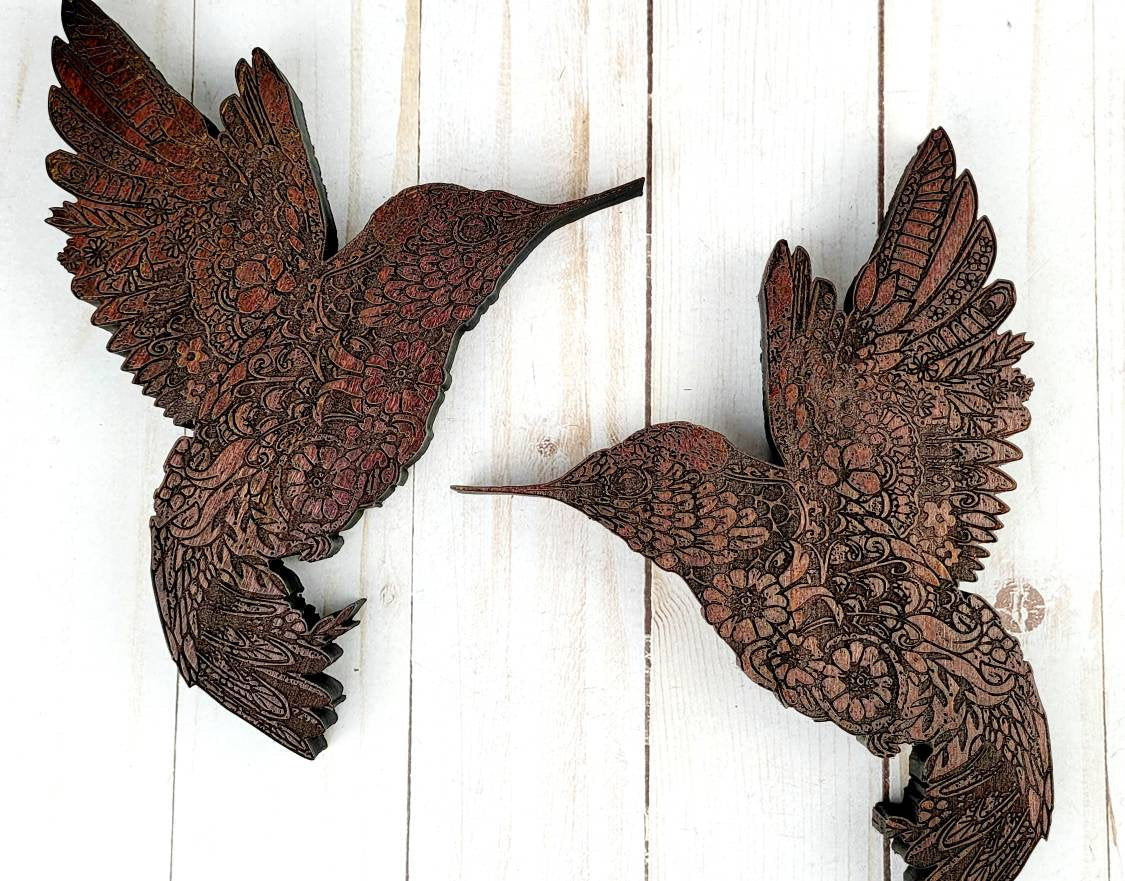 Wood Mandala Inspired Hummingbird Accent Pieces.